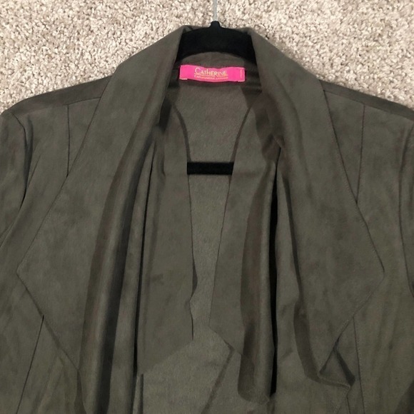 Catherine Malandrino Olive Green Faux Suede Cascade Open Front Jacket Petite S - Picture 6 of 12